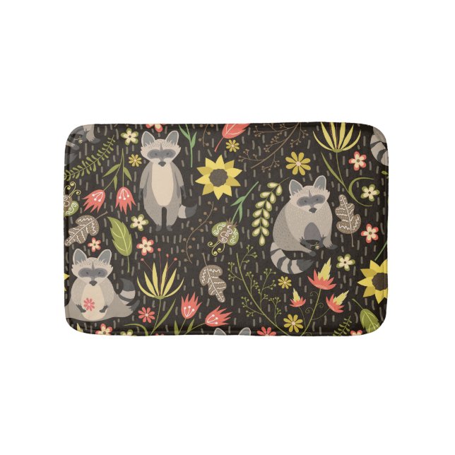 Funny Raccoons Vintage Illustration Pattern Bath Mat (Front)