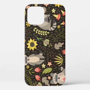 Funny Raccoons Vintage Illustration Pattern iPhone 12 Case