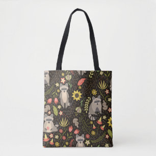 Funny Raccoons Vintage Illustration Pattern Tote Bag