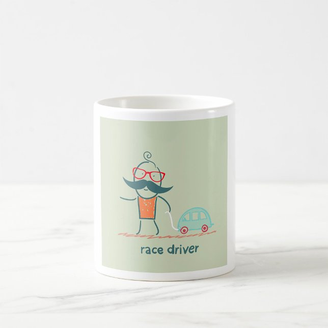 Funny Race Driver Moustache Character Coffee Mug (Creator Uploaded)