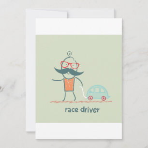 Funny Race Driver Moustache Character Invitation