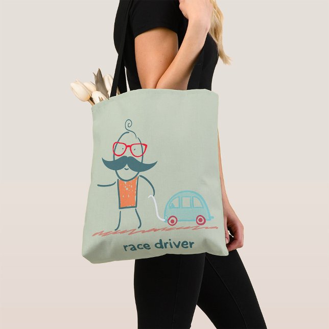 Funny Race Driver Moustache Character Tote Bag (Creator Uploaded)
