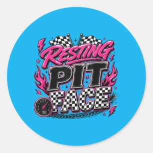 Funny Racing Car Chequered Flags Motorsport Classic Round Sticker