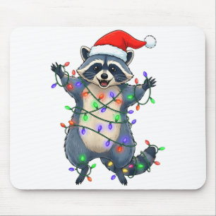 Funny Racoon Santa Hat Christmas Tree Lights Xmas  Mouse Pad