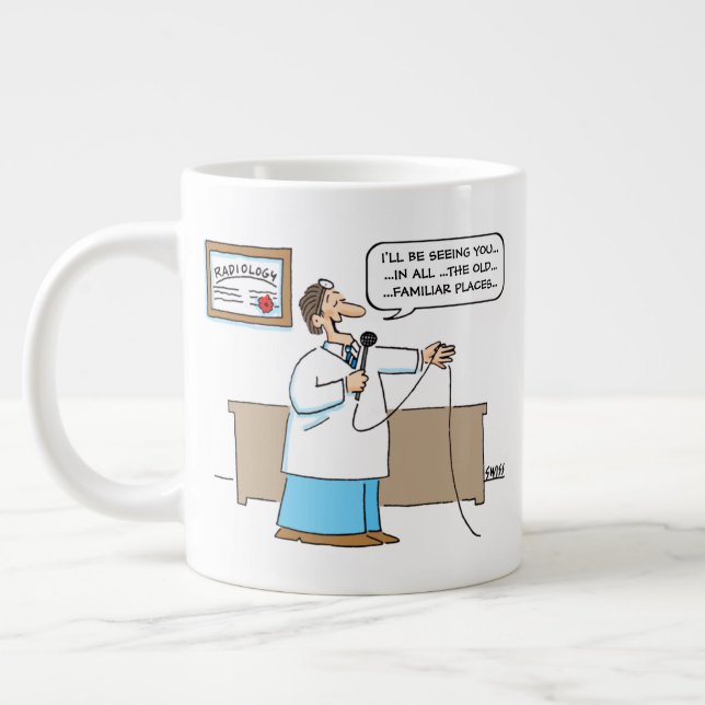 Funny Radiologist Singing Karaoke Song Cartoon Large Coffee Mug (Left)