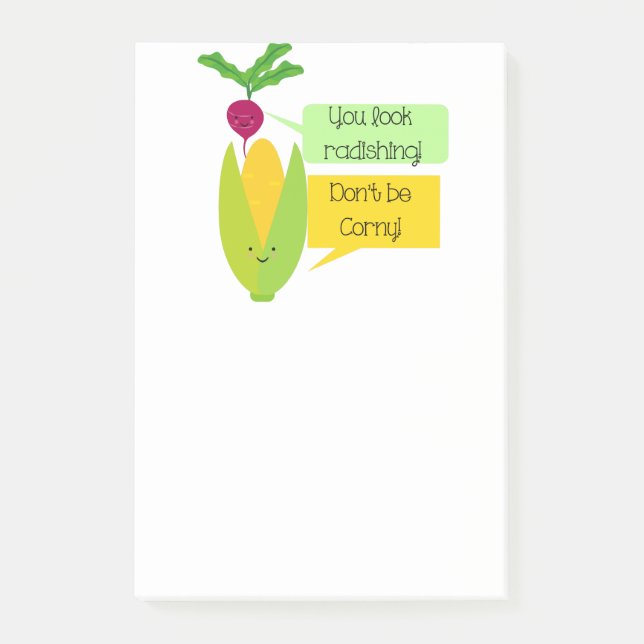 Funny Radish and Corn Vegetable Humour Post-it Notes (Front)