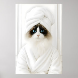 Funny Ragdoll Bathroom Print, Ragdoll In Bathrobe Poster
