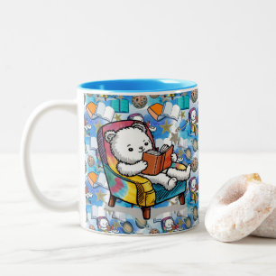 Funny Ragdoll Cat Reading a Book Pattern Monogram Two-Tone Coffee Mug