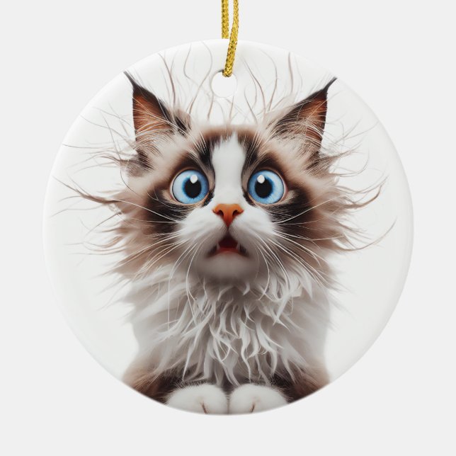 FUNNY RAGDOLL CAT SURPRISED CAT FACE CERAMIC ORNAMENT (Front)