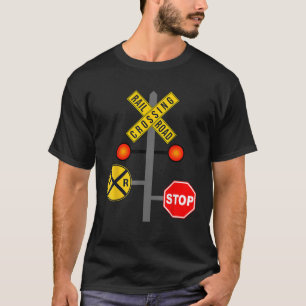 Funny Railroad Crossing Sign Gift For Men Cool Tra T-Shirt
