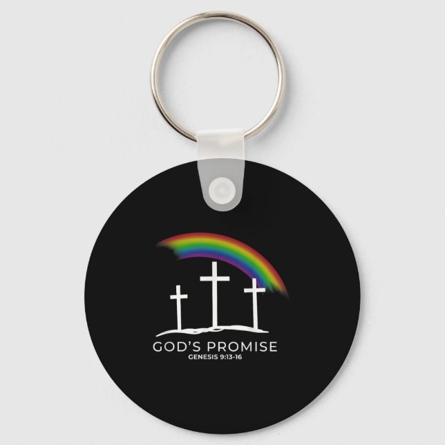 Funny Rainbow Christ Cross - Christian Quote God's Keychain (Front)