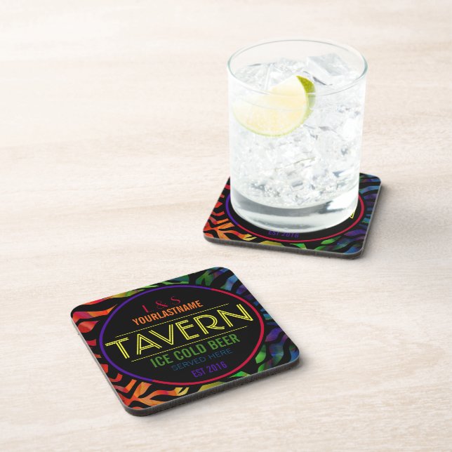 Funny Rainbow Couple Personalized Tavern Coaster (Right Side)