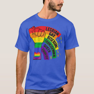 Funny Rainbow Fist With Heart LGBTQ Gay Lesbian Pr T-Shirt