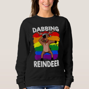 Funny Rainbow Flag Dabbing Reindeer Lgbt Pride Chr Sweatshirt