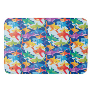 Funny rainbow shark birthday balloon party Family Bath Mat