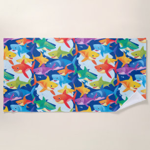 Funny rainbow shark birthday balloon party Family  Beach Towel