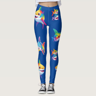 Funny rainbow shark birthday party Family kids Leggings