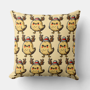 Funny Raindeer Christmas Chicken Pattern Throw Pillow