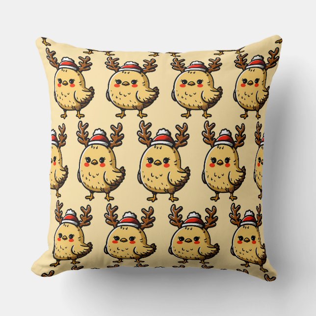Funny Raindeer Christmas Chicken Pattern Throw Pillow (Front)