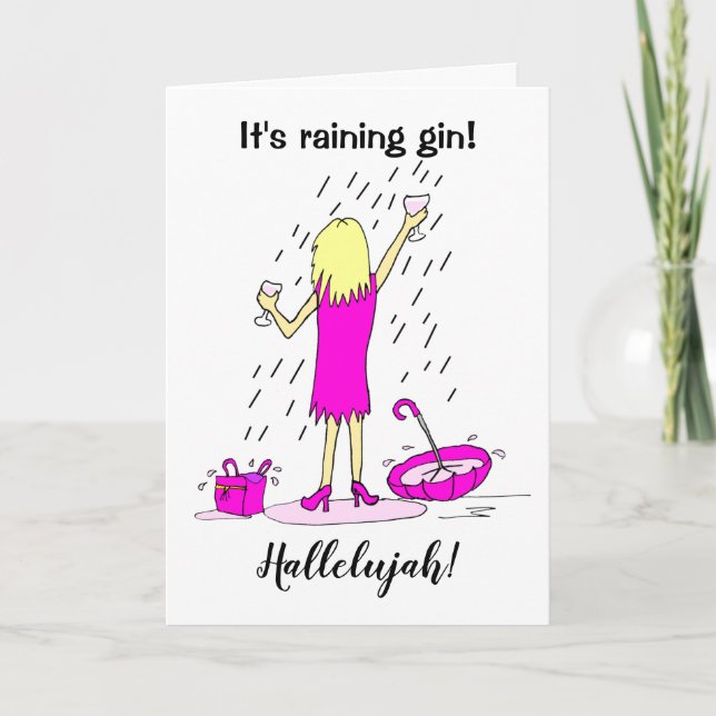 Funny Raining Gin Birthday Card (Front)