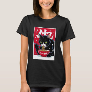Funny Ramen Cat Eating Noodles T-Shirt