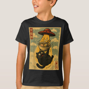 Funny Ramen Cat Japanese Anime Ufo Men Women Teens T-Shirt