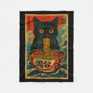 Funny Ramen Cat Japanese Vintage Retro Noodle Love Fleece Blanket