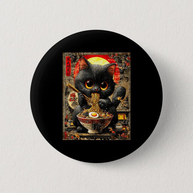 Funny Ramen Cat Noodle Lovers Anime Otaku  2 Inch Round Button (Front)