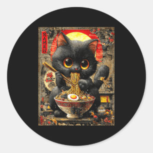 Funny Ramen Cat Noodle Lovers Anime Otaku  Classic Round Sticker