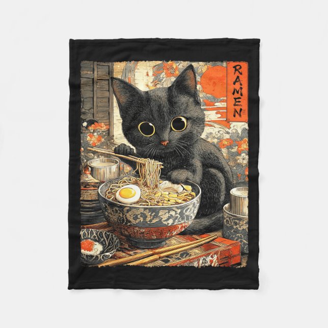 Funny Ramen Cat Noodle Lovers Anime Otaku  Fleece Blanket (Front)