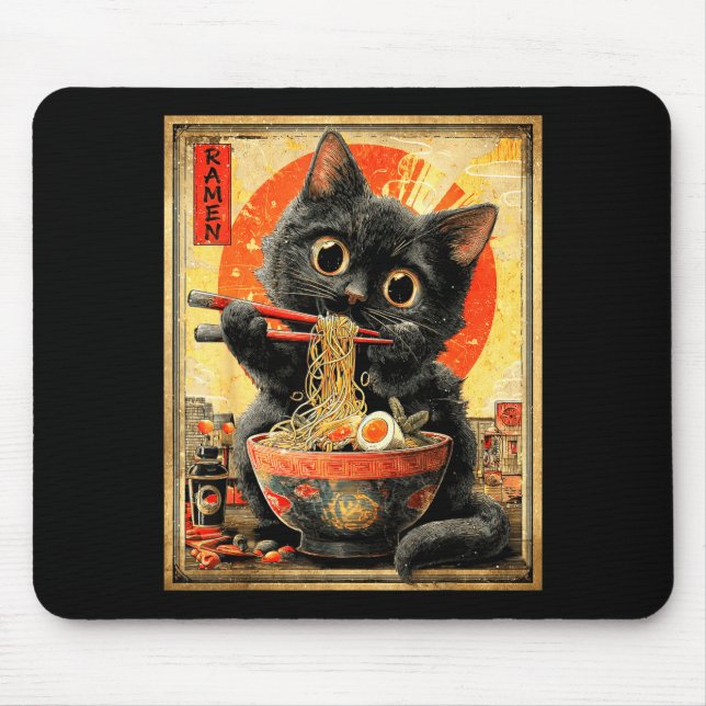 Funny Ramen Cat Noodle Lovers Anime Otaku  Mouse Pad (Front)