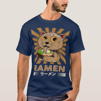 Funny Ramen Kawaii Cat Eating Noodles Japanese Foo T-Shirt
