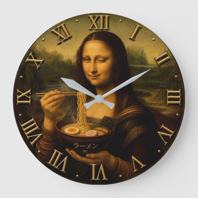 Funny Ramen Mona Lisa Large Clock (Front)