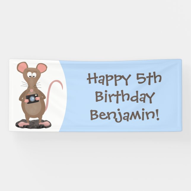 Funny rat and camera personalized birthday banner (Horizontal)