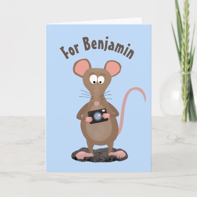 Funny rat and camera personalized birthday card (Front)