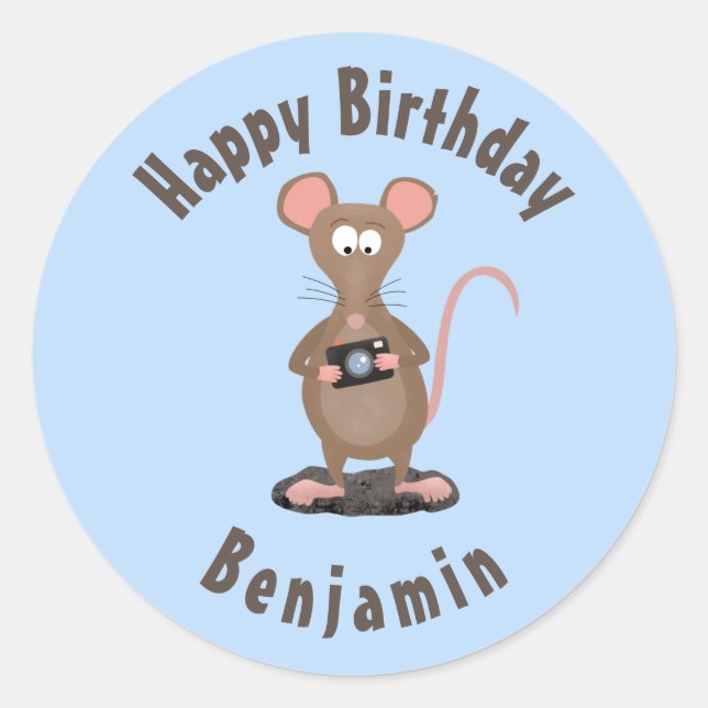 Funny rat and camera personalized birthday classic round sticker (Front)