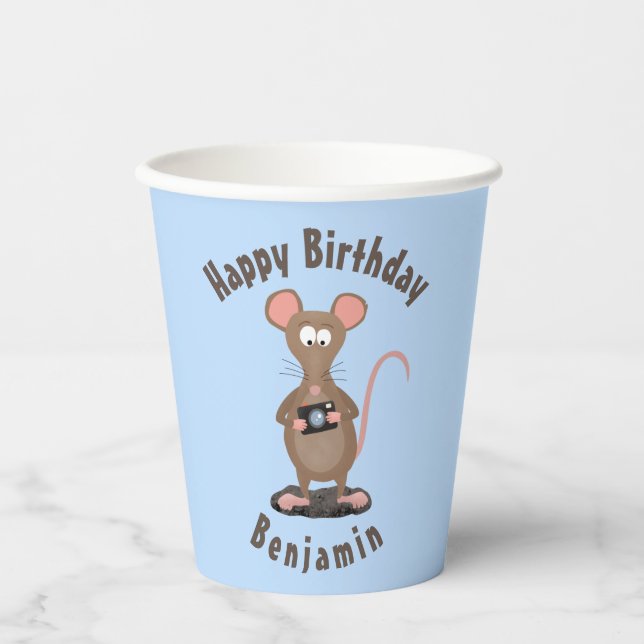 Funny rat and camera personalized birthday paper cups (Front)