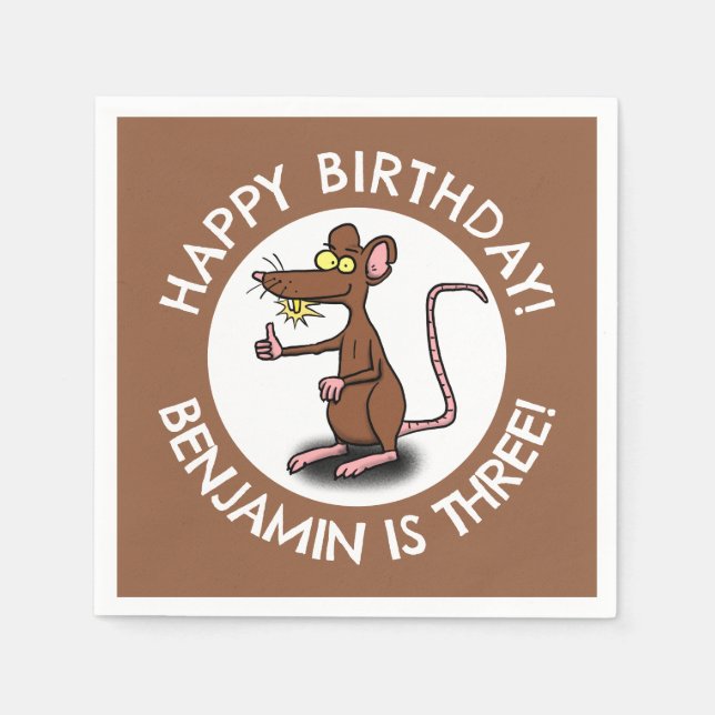 Funny rat thumbs up personalized cartoon birthday napkin (Front)