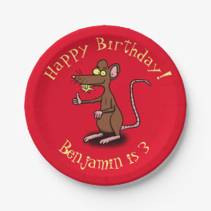 Funny rat thumbs up personalized cartoon birthday paper plate