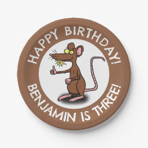 Funny rat thumbs up personalized cartoon birthday paper plate