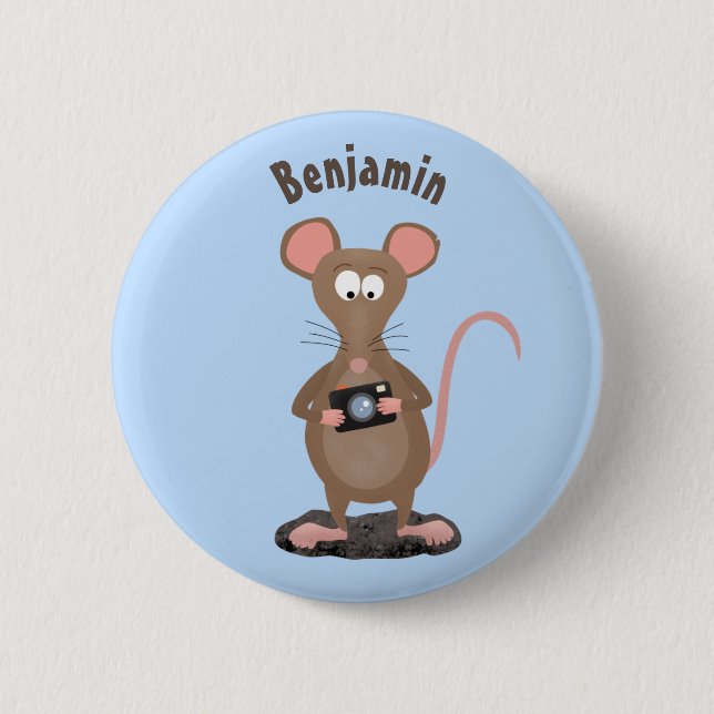 Funny rat with camera cartoon illustration 2 inch round button (Front)