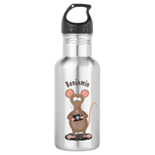 Funny rat with camera cartoon illustration 532 ml water bottle