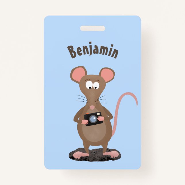 Funny rat with camera cartoon illustration badge (Front)