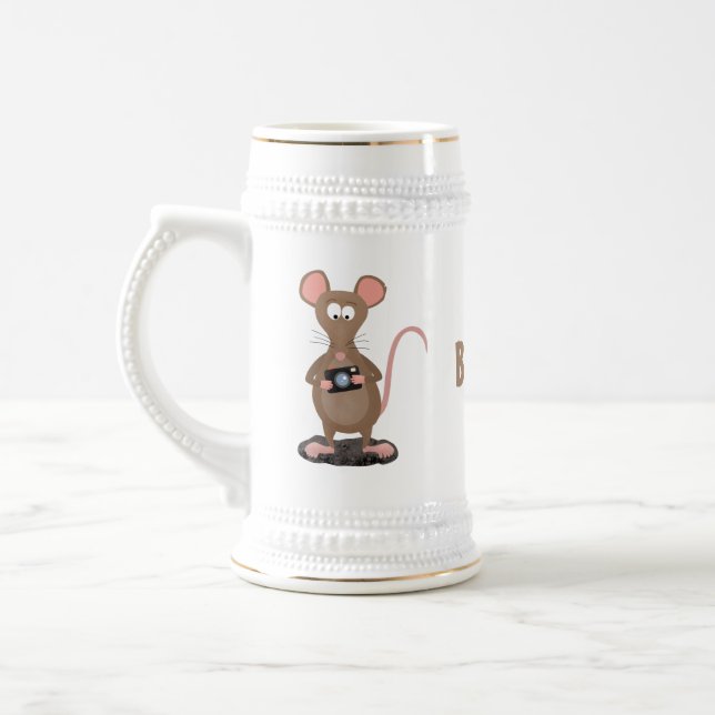 Funny rat with camera cartoon illustration beer stein (Left)