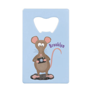 Funny rat with camera cartoon illustration credit card bottle opener
