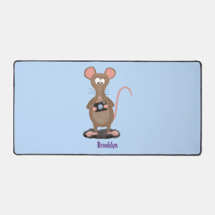 Funny rat with camera cartoon illustration desk mat