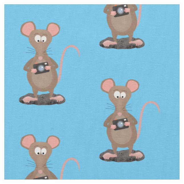 Funny rat with camera cartoon illustration fabric (Close Up)