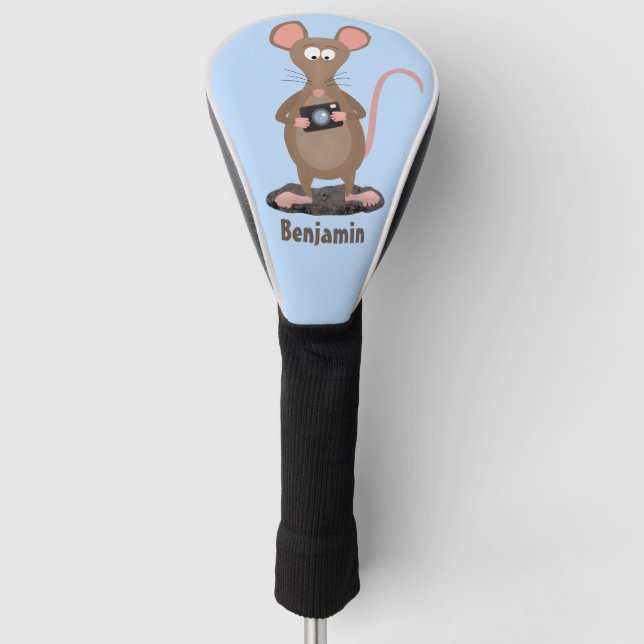 Funny rat with camera cartoon illustration golf head cover (Front)