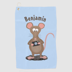 Funny rat with camera cartoon illustration golf towel