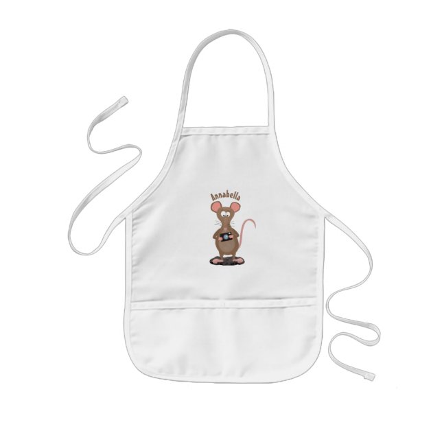 Funny rat with camera cartoon illustration kids apron (Front)